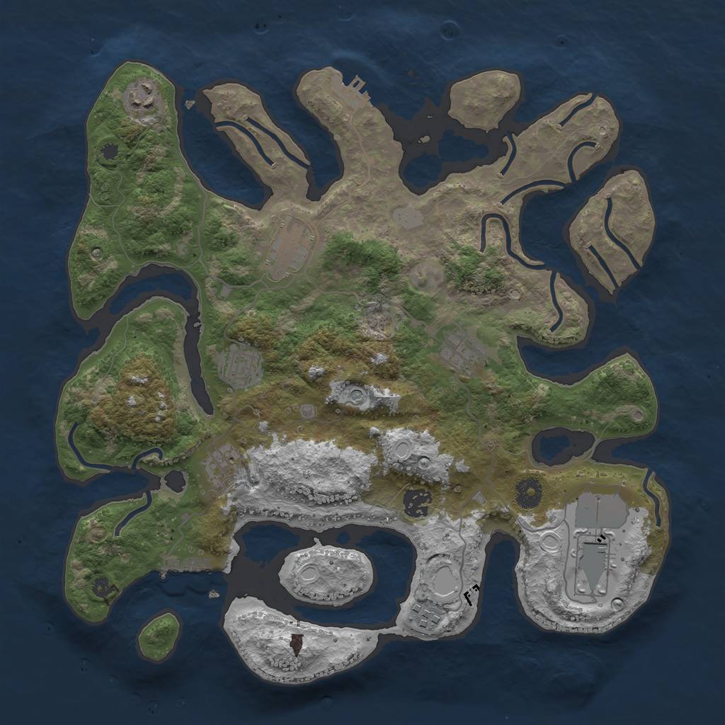 Rust Map: Procedural Map, Size: 3700, Seed: 879198, 16 Monuments