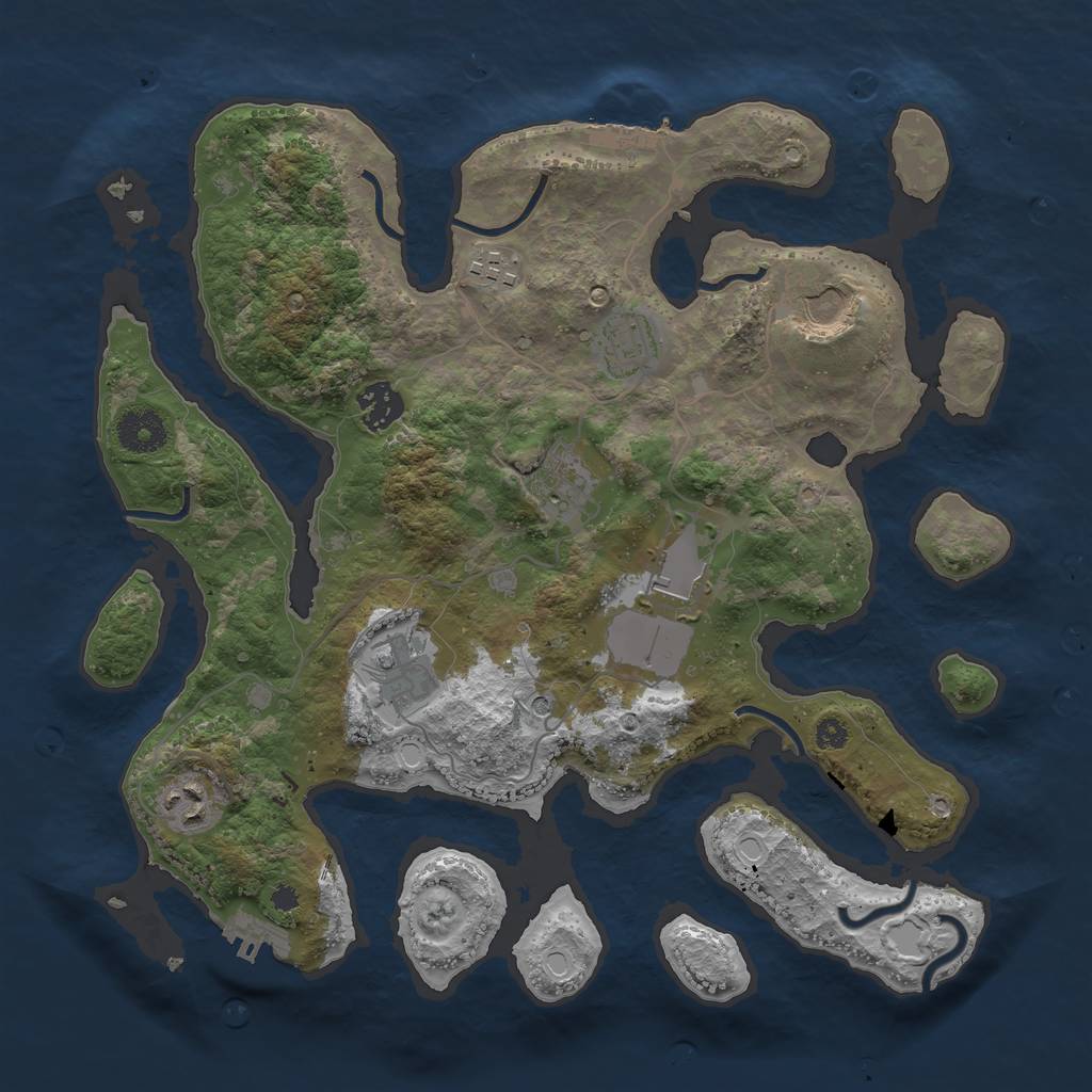 Rust Map: Procedural Map, Size: 3500, Seed: 554444333, 16 Monuments