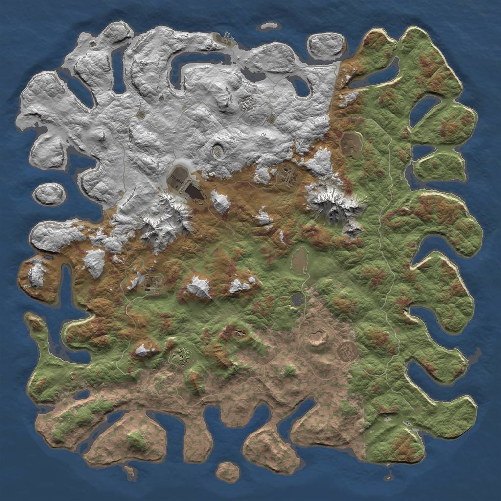 Rust Map: Barren, Size: 6000, Seed: 2021, 14 Monuments