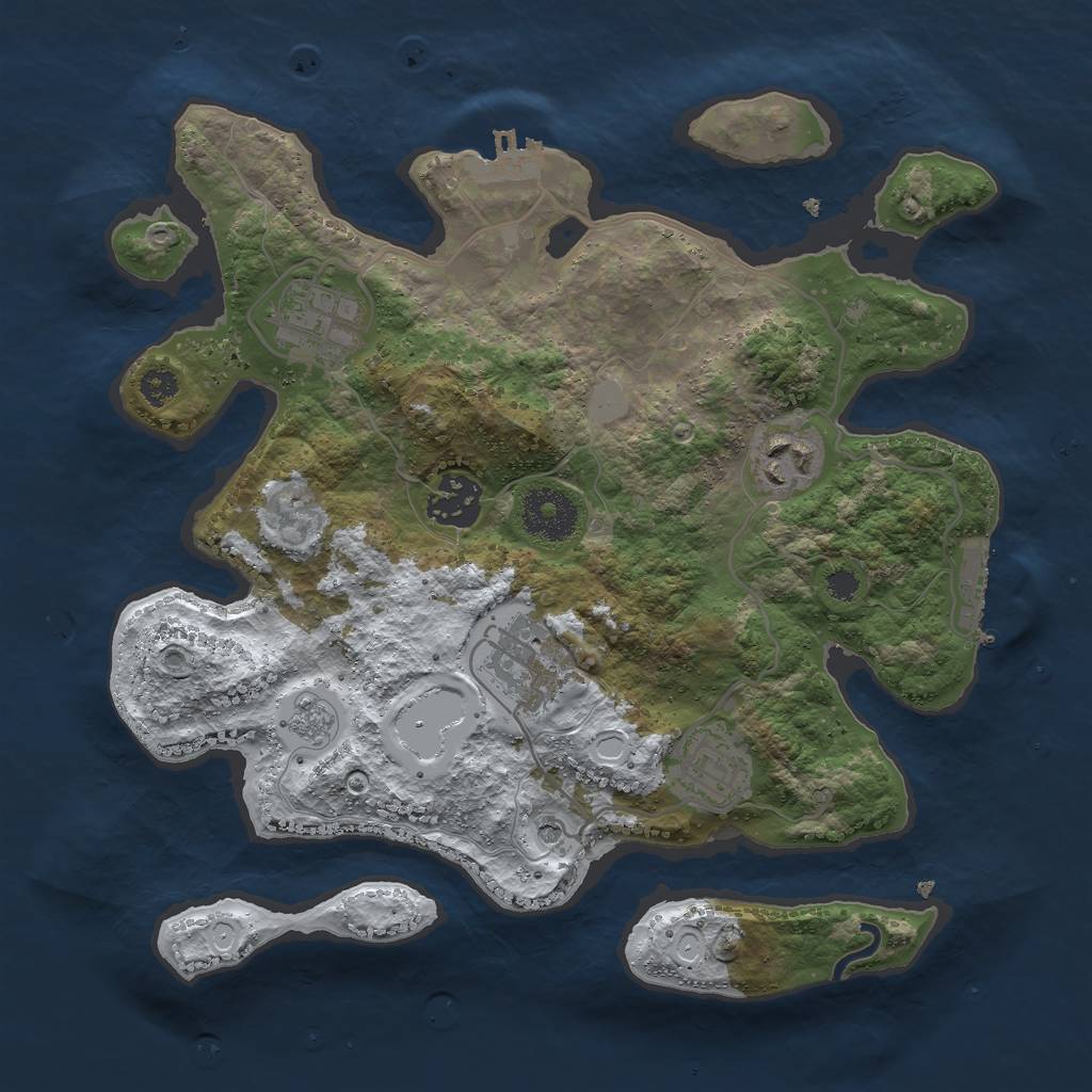 Rust Map: Procedural Map, Size: 3000, Seed: 58477, 14 Monuments