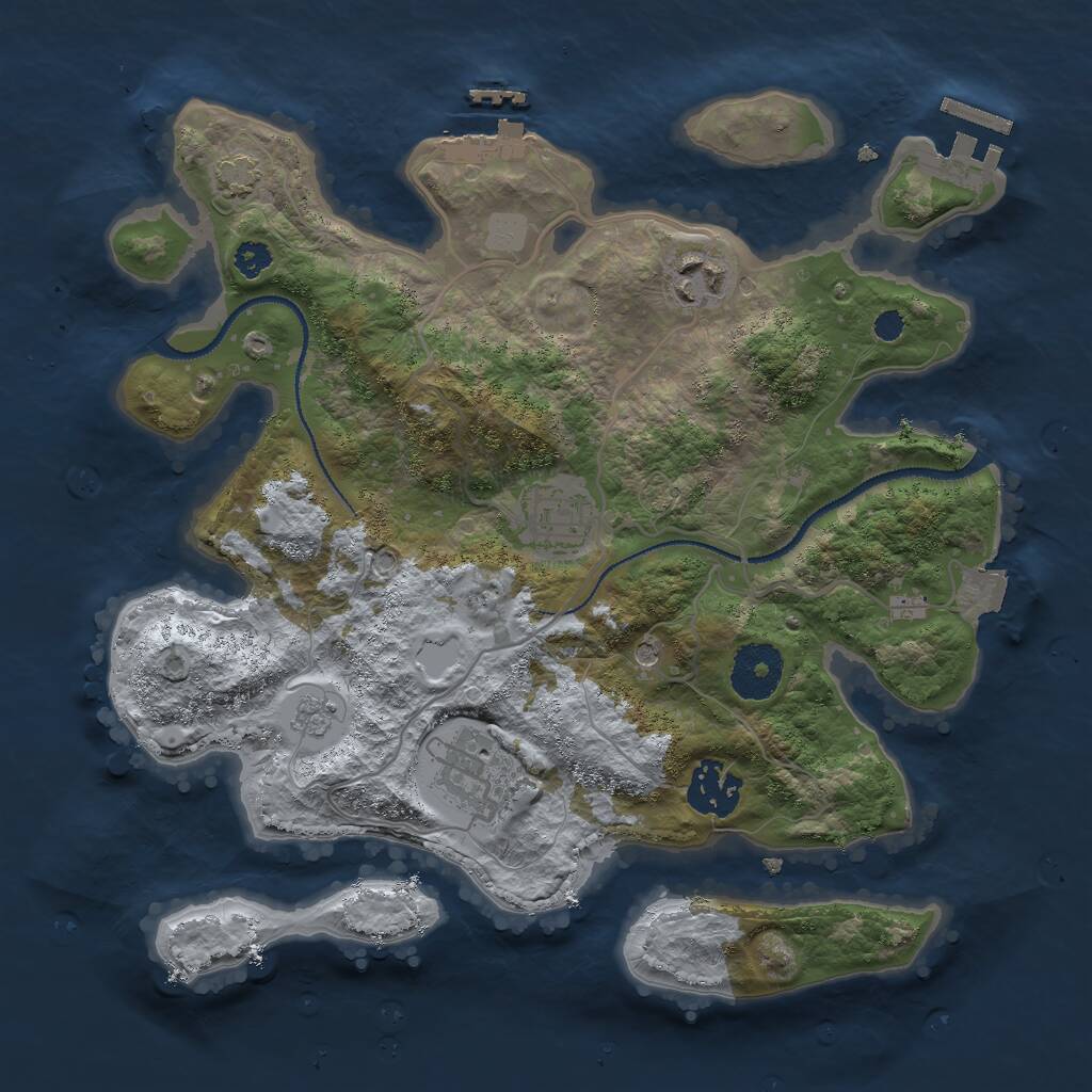 Rust Map: Procedural Map, Size: 3000, Seed: 58477, 10 Monuments
