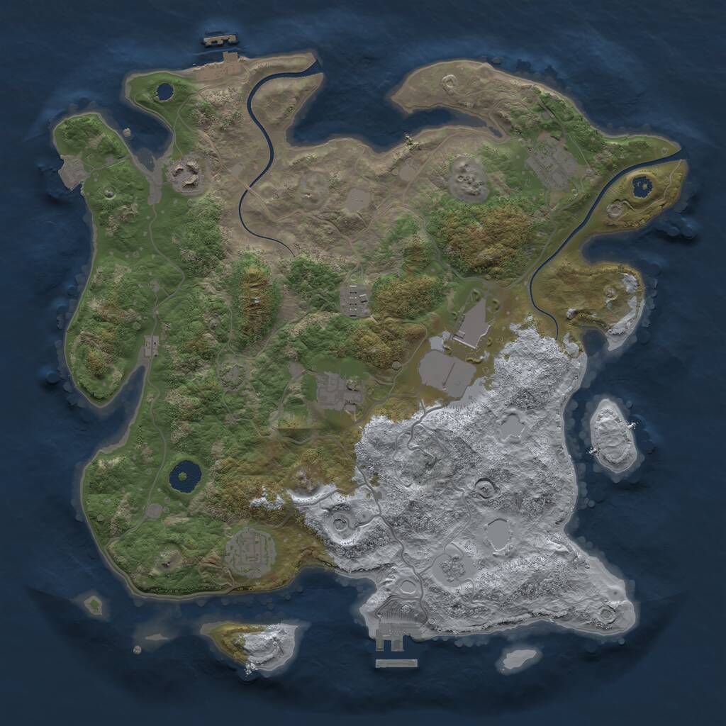 Rust Map: Procedural Map, Size: 3500, Seed: 83698063, 12 Monuments
