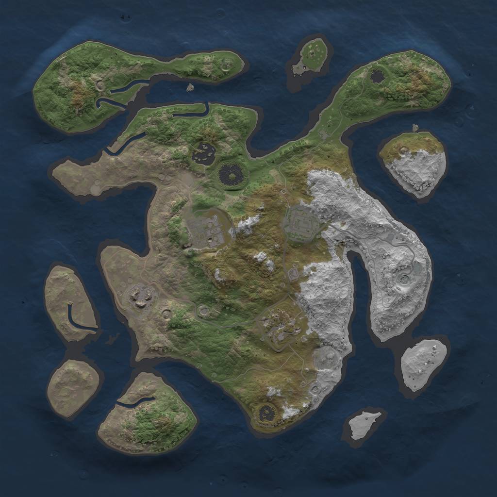 Rust Map: Procedural Map, Size: 3200, Seed: 987, 8 Monuments