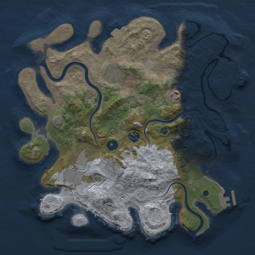 Rust Map: Procedural Map, Size: 3500, Seed: 923440373, 11 Monuments