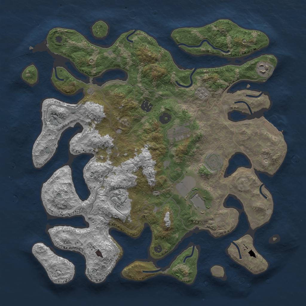 Rust Map: Procedural Map, Size: 4000, Seed: 492527386, 11 Monuments