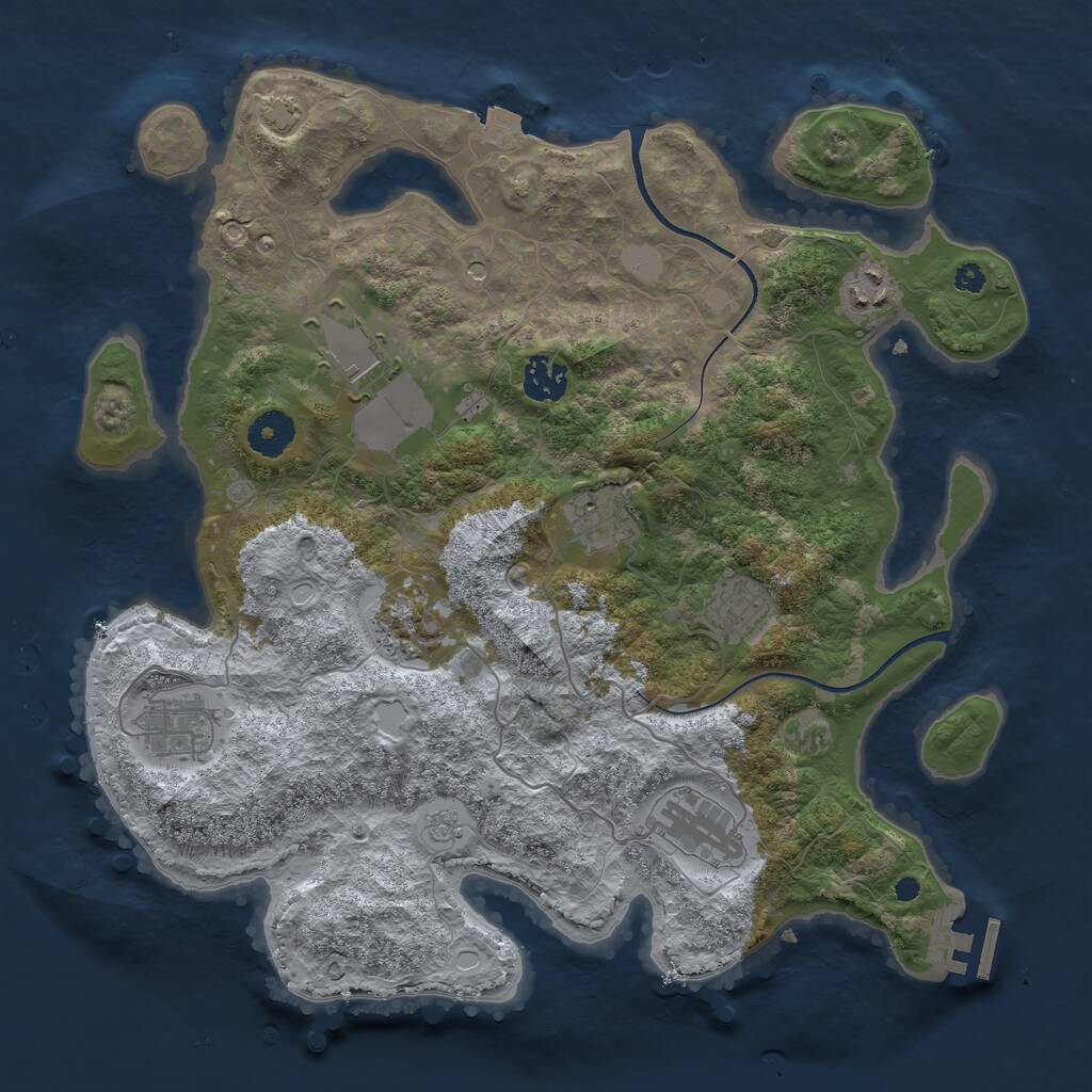 Rust Map: Procedural Map, Size: 3600, Seed: 555409410, 13 Monuments