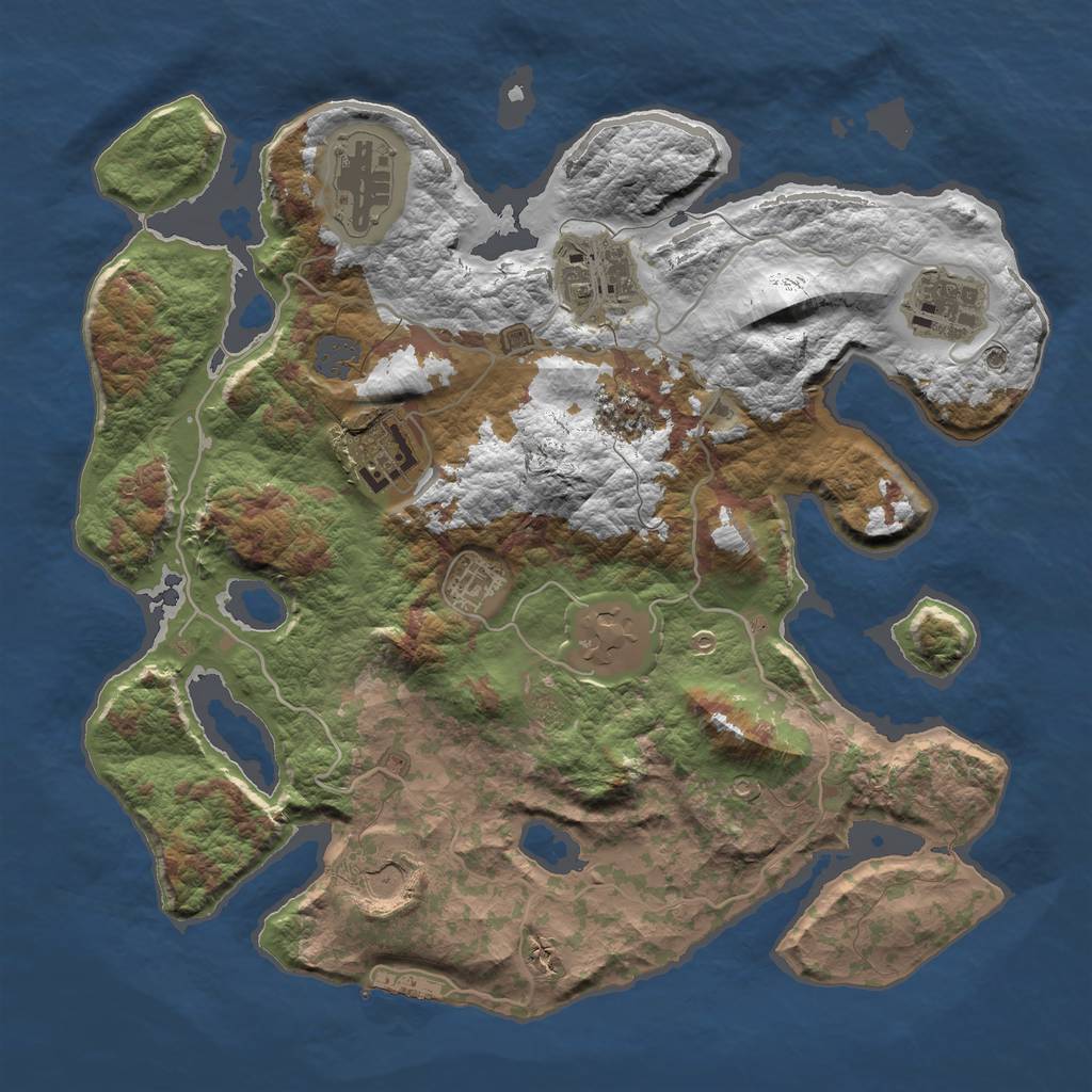 Rust Map: Barren, Size: 3600, Seed: 152, 13 Monuments