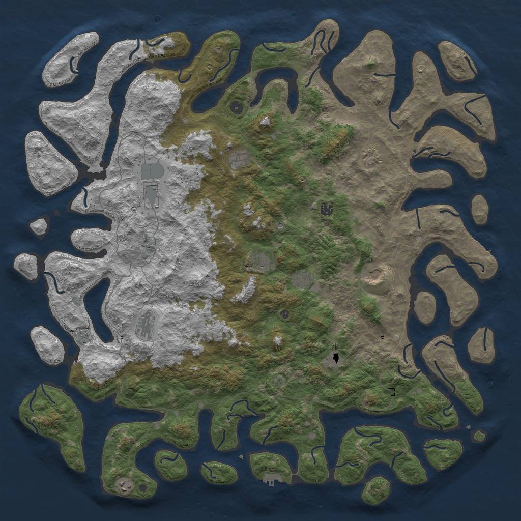 Rust Map: Procedural Map, Size: 6000, Seed: 874620351, 16 Monuments