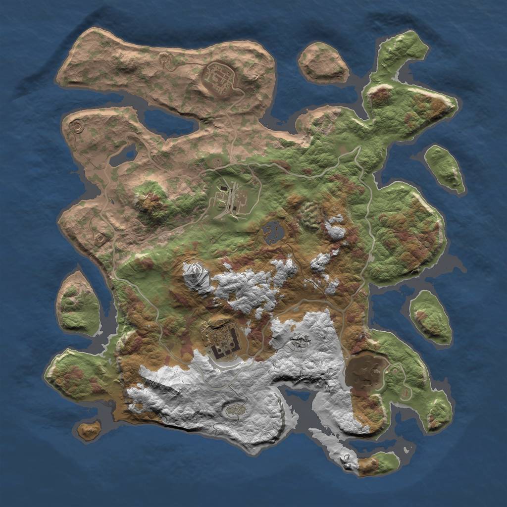 Rust Map: Barren, Size: 3400, Seed: 13524928, 9 Monuments