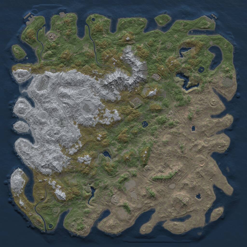 Rust Map: Procedural Map, Size: 6000, Seed: 864297531, 17 Monuments