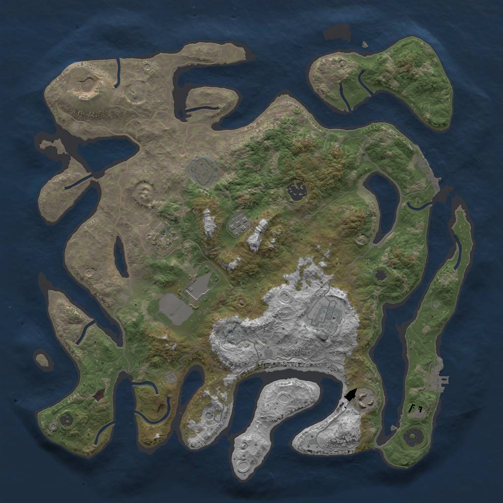 Rust Map: Procedural Map, Size: 4000, Seed: 1844, 19 Monuments