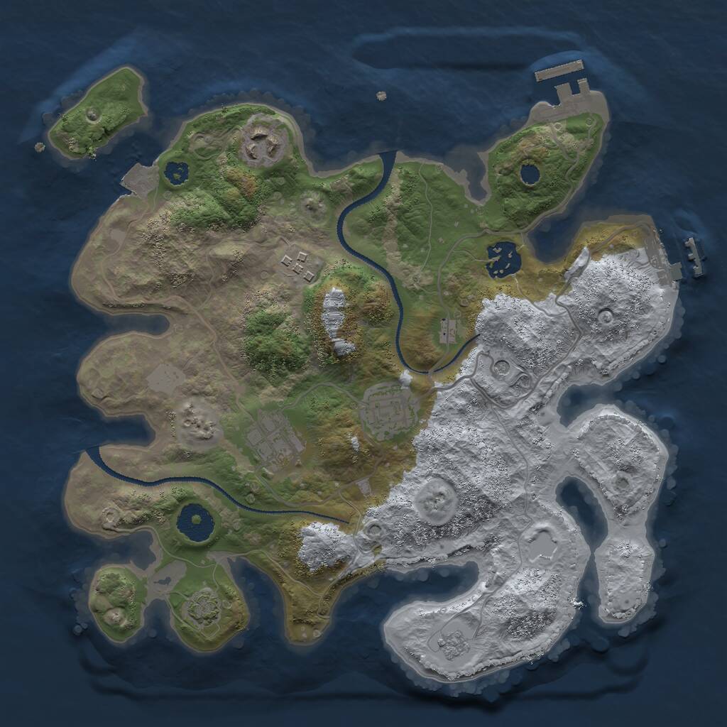 Rust Map: Procedural Map, Size: 3000, Seed: 345674578, 11 Monuments
