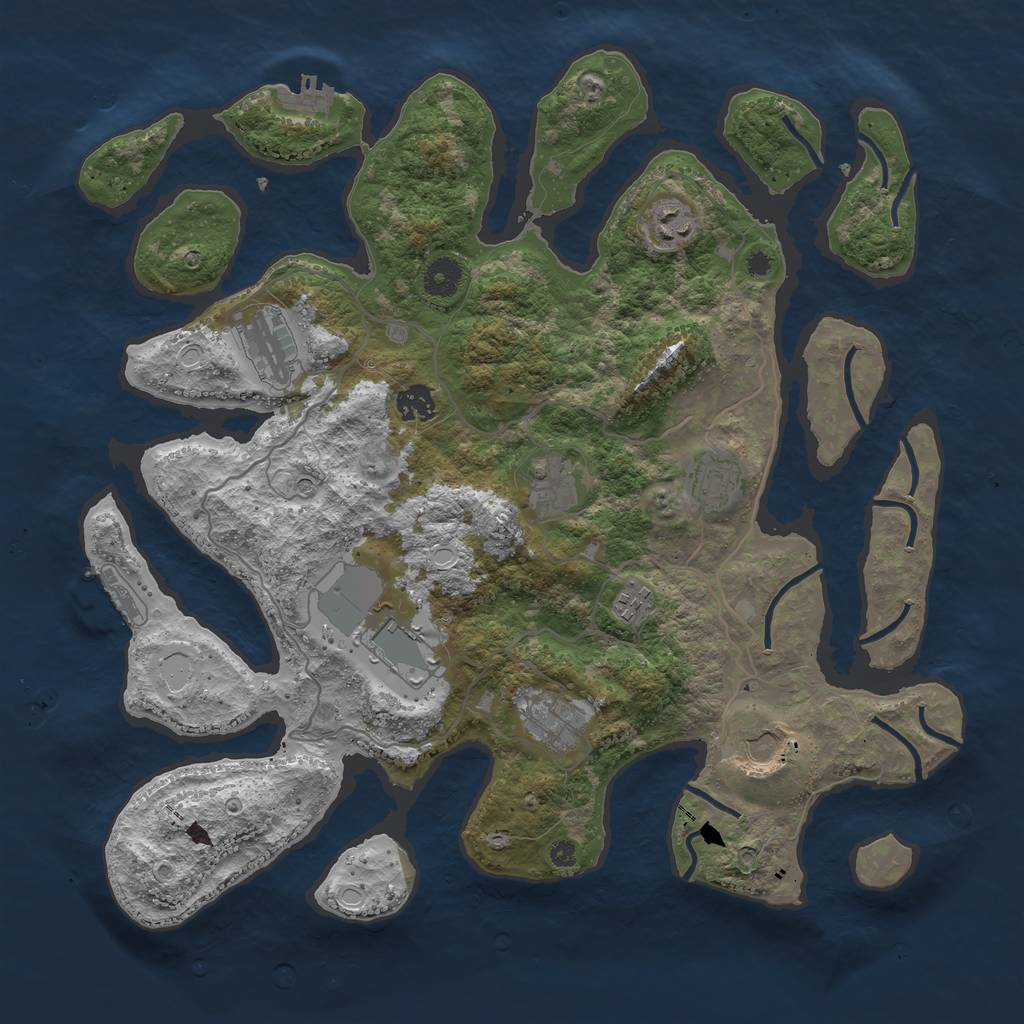 Rust Map: Procedural Map, Size: 4000, Seed: 491691634, 17 Monuments