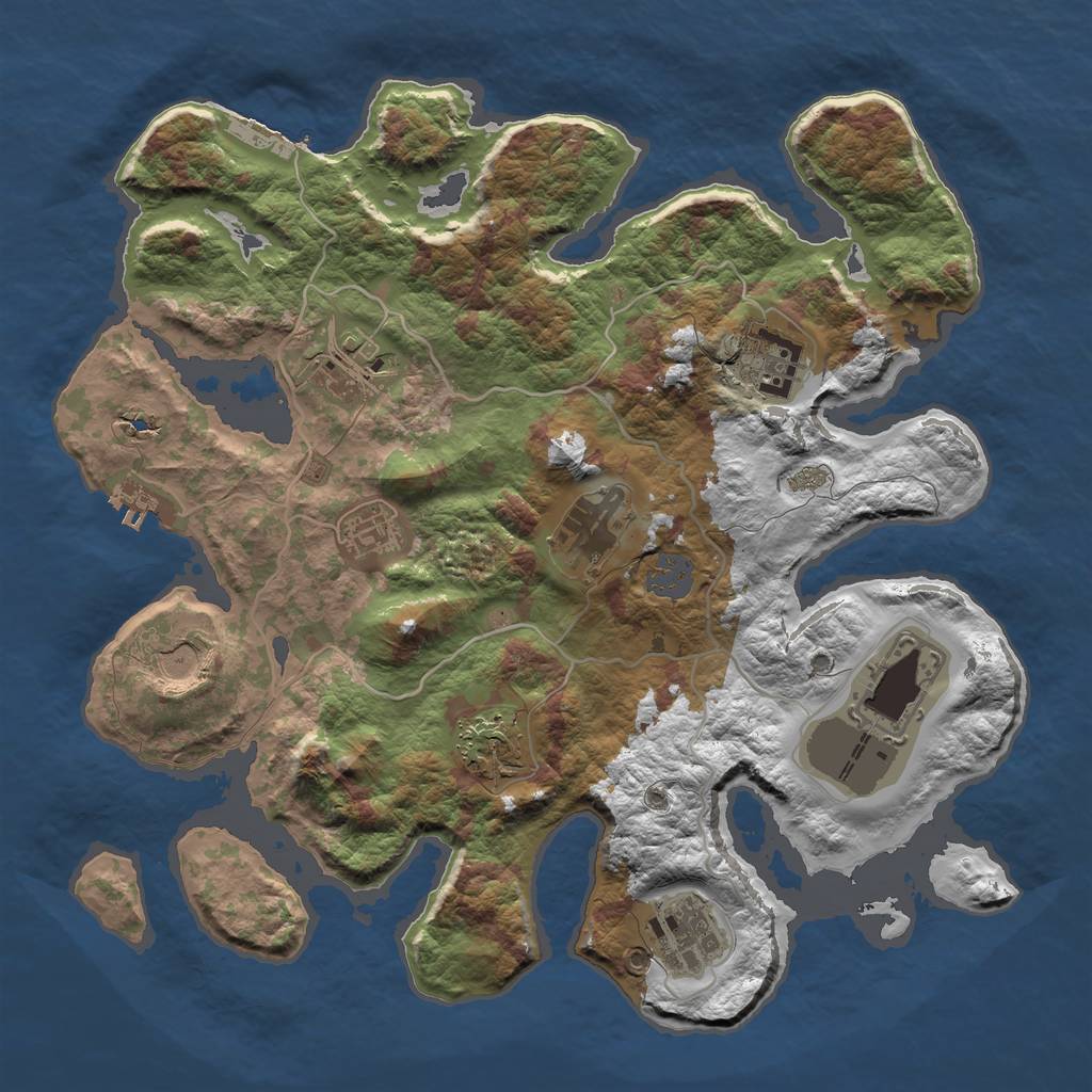 Rust Map: Barren, Size: 3500, Seed: 1820138240, 15 Monuments