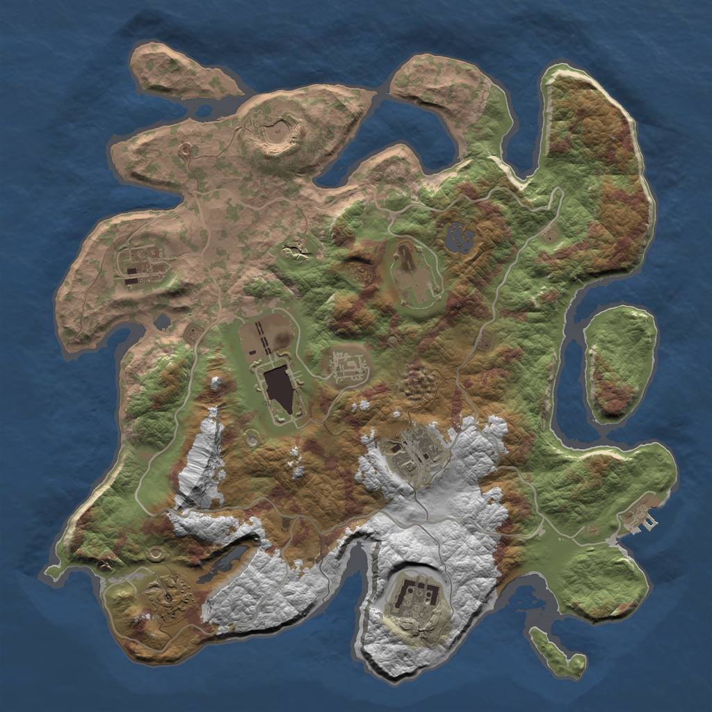 Rust Map: Barren, Size: 3500, Seed: 870387960, 14 Monuments