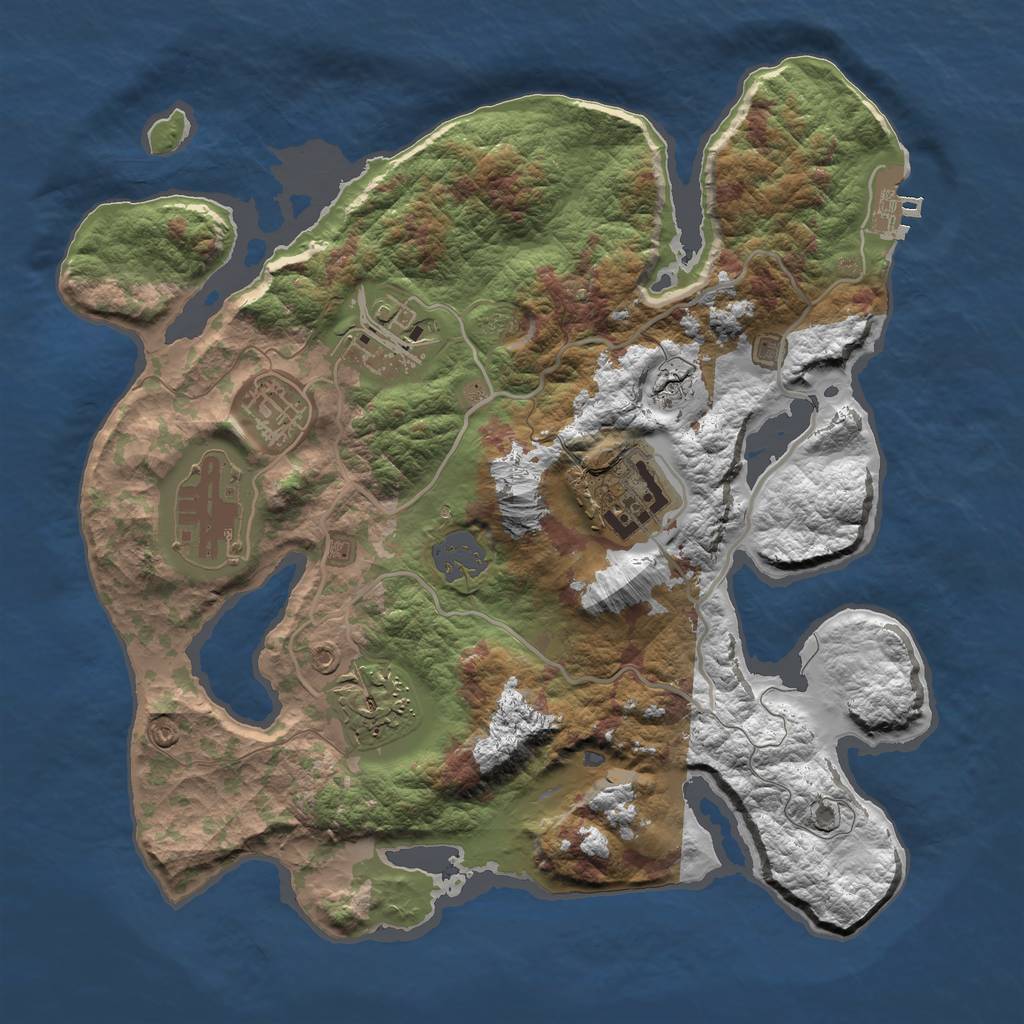 Rust Map: Barren, Size: 3000, Seed: 94071981, 10 Monuments