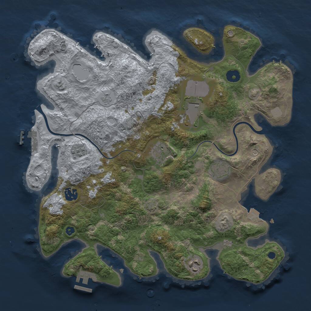 Rust Map: Procedural Map, Size: 3500, Seed: 974358, 12 Monuments