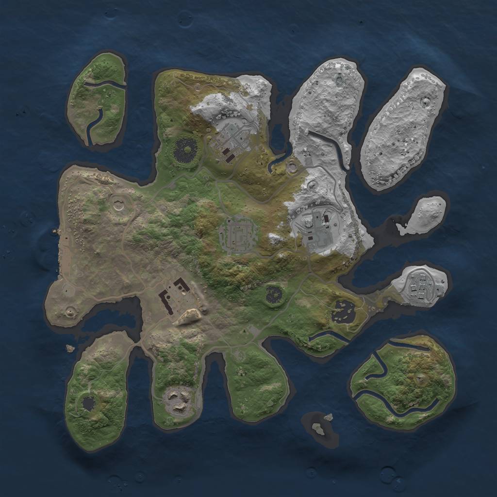 Rust Map: Procedural Map, Size: 3000, Seed: 2038947742, 11 Monuments