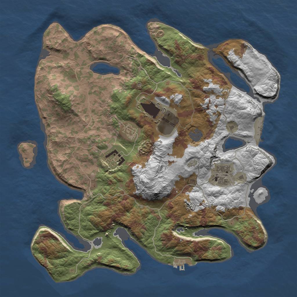 Rust Map: Barren, Size: 3500, Seed: 127, 11 Monuments