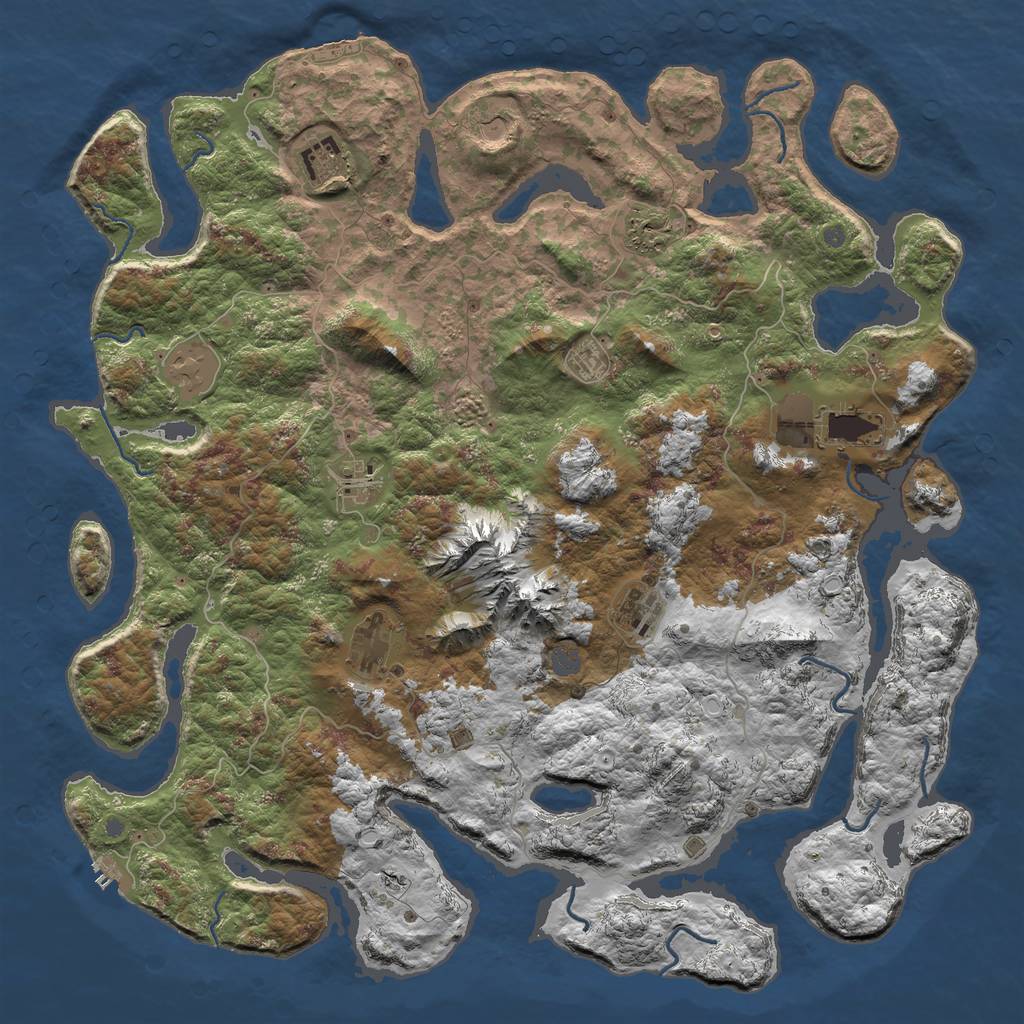 Rust Map: Procedural Map, Size: 5000, Seed: 284, 16 Monuments