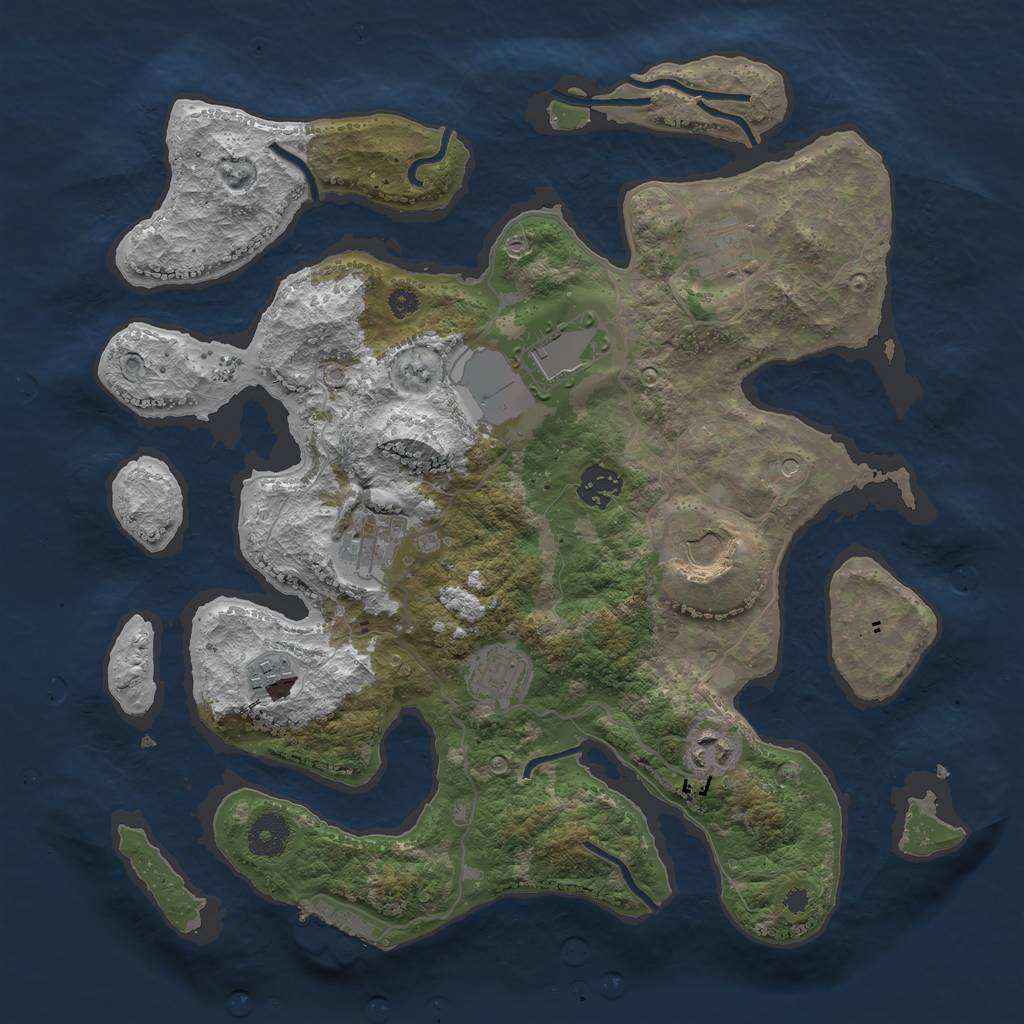 Rust Map: Procedural Map, Size: 3600, Seed: 878397, 12 Monuments