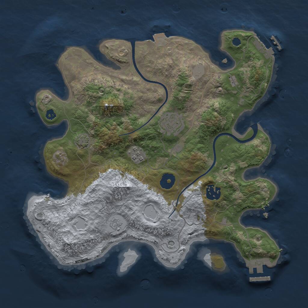 Rust Map: Procedural Map, Size: 3000, Seed: 3975181, 9 Monuments