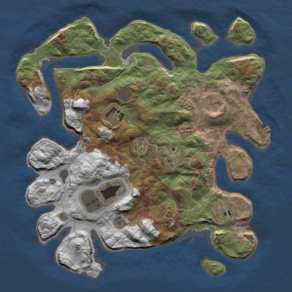 Rust Map: Barren, Size: 3550, Seed: 6942069, 12 Monuments