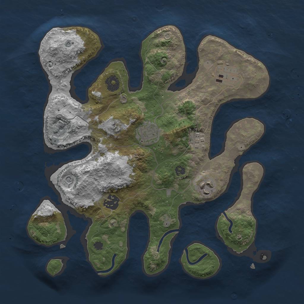 Rust Map: Procedural Map, Size: 3000, Seed: 37683, 8 Monuments