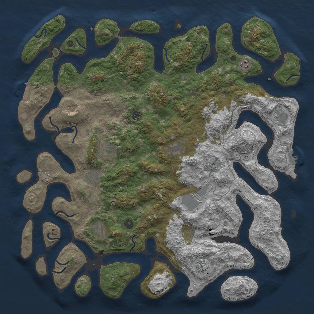 Rust Map: Procedural Map, Size: 5000, Seed: 6956, 16 Monuments