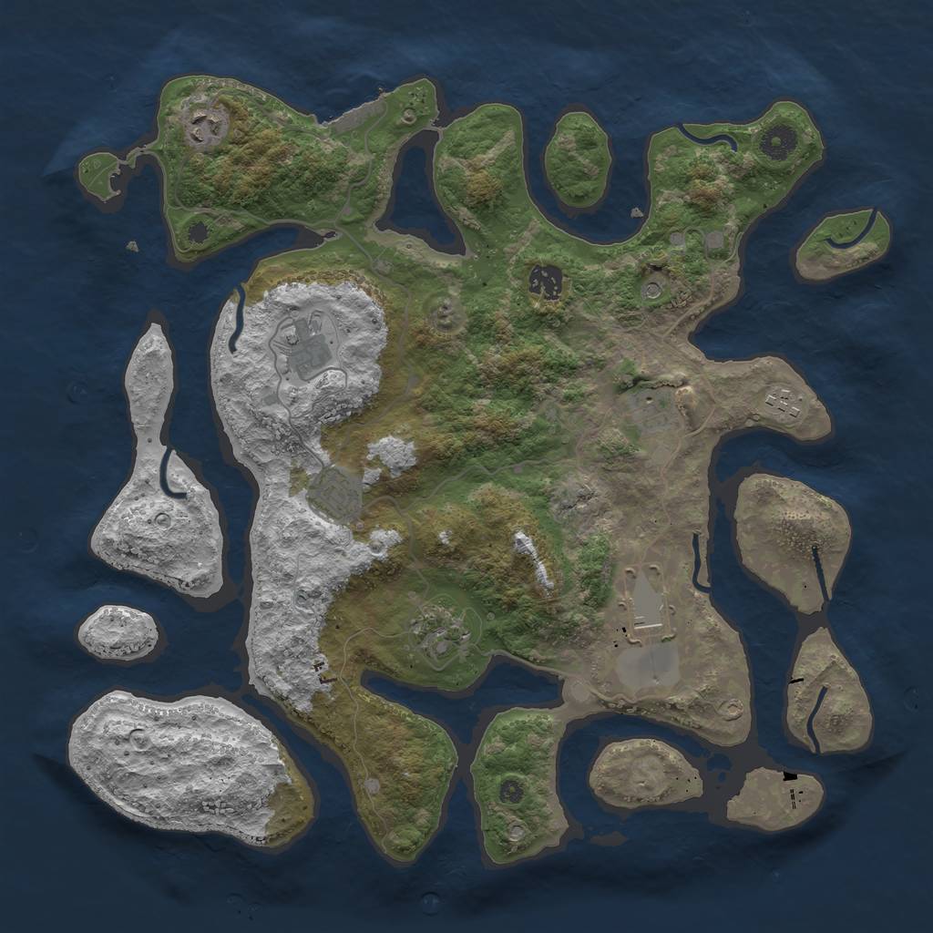 Rust Map: Procedural Map, Size: 3951, Seed: 135791315, 12 Monuments