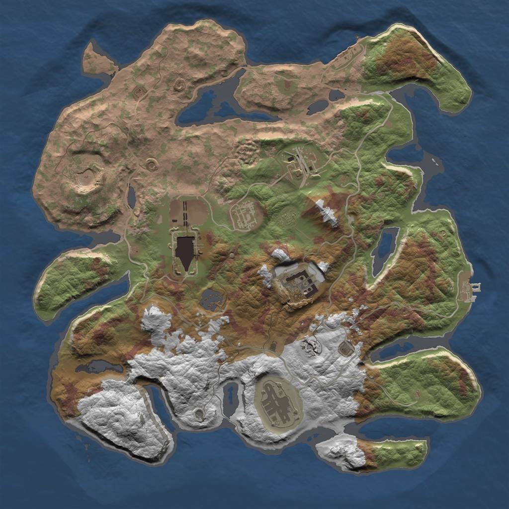 Rust Map: Barren, Size: 3500, Seed: 1961, 13 Monuments