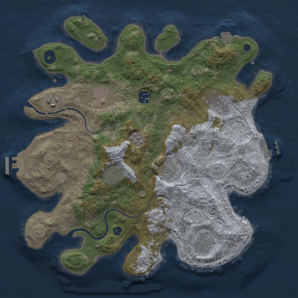 Rust Map: Procedural Map, Size: 3491, Seed: 53681, 14 Monuments