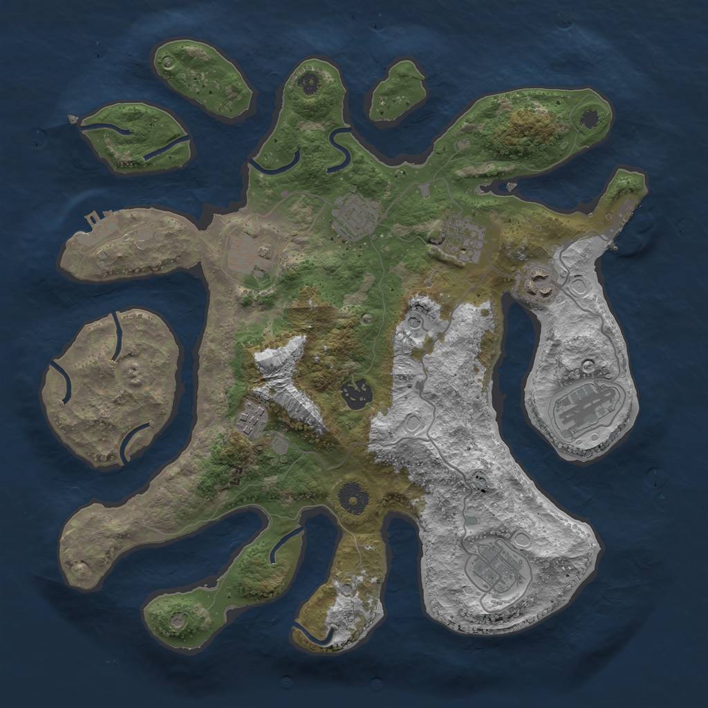 Rust Map: Procedural Map, Size: 3491, Seed: 53681, 19 Monuments