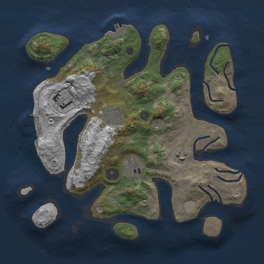 Rust Map: Procedural Map, Size: 3000, Seed: 345215, 12 Monuments