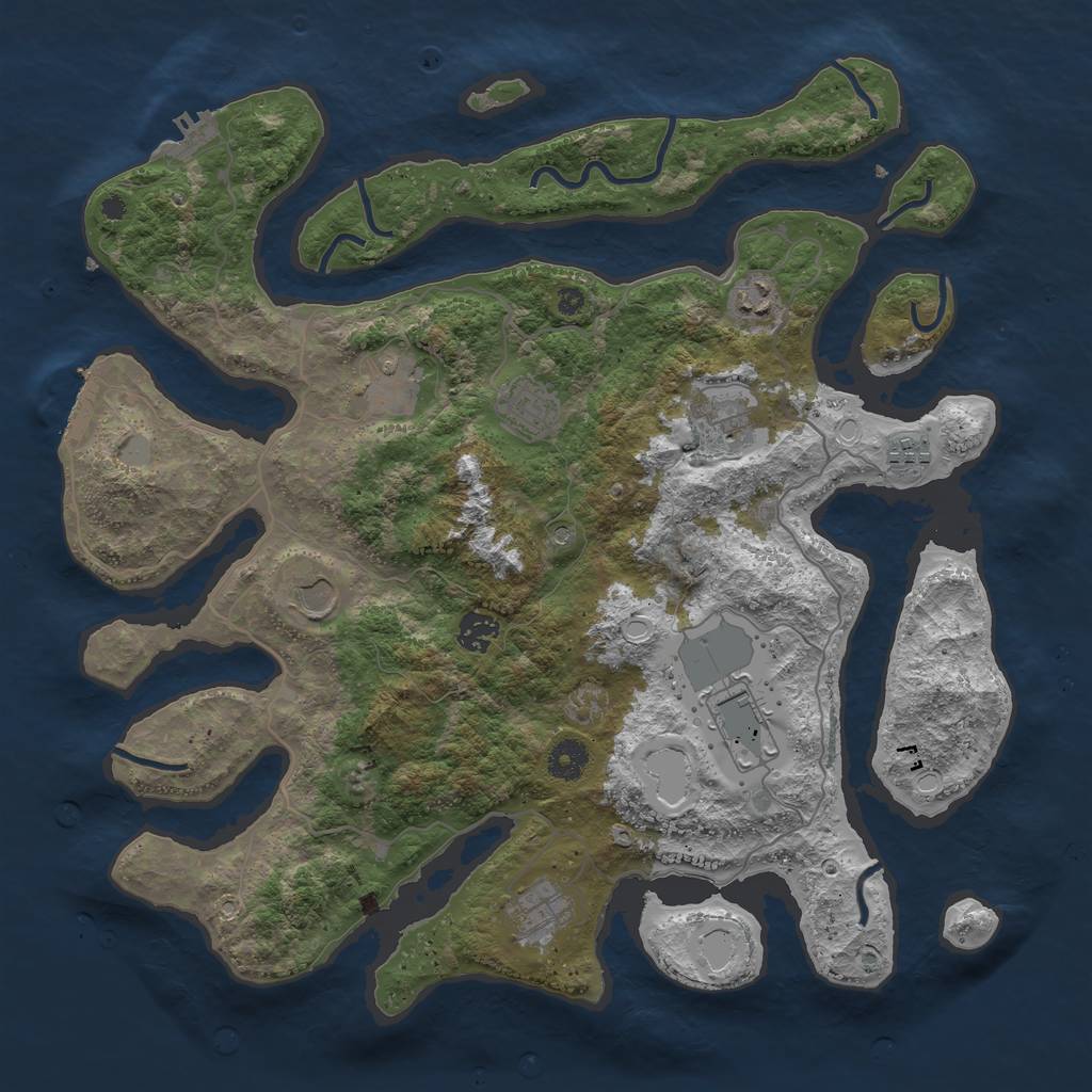 Rust Map: Procedural Map, Size: 4000, Seed: 521456465, 17 Monuments