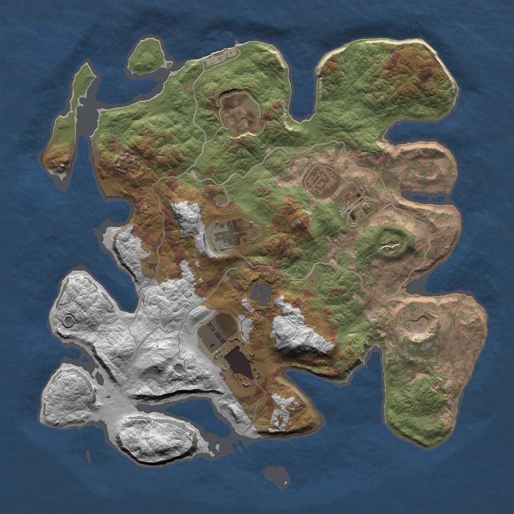 Rust Map: Barren, Size: 3500, Seed: 6444397, 12 Monuments