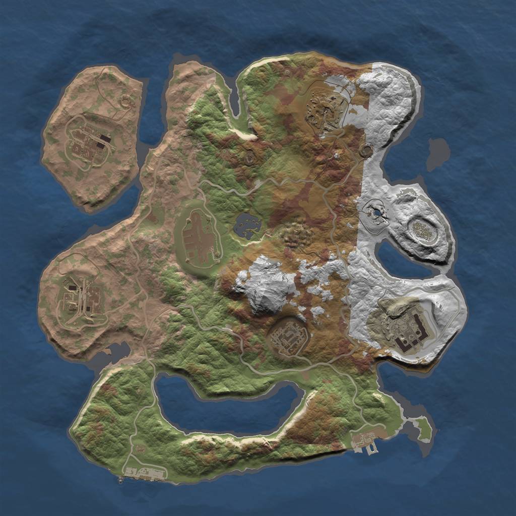 Rust Map: Barren, Size: 3000, Seed: 1668, 13 Monuments