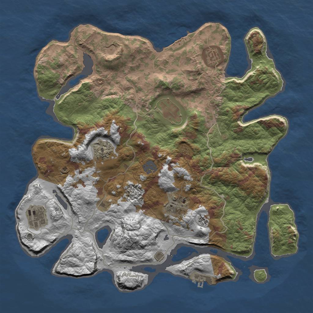 Rust Map: Barren, Size: 3501, Seed: 9298091, 13 Monuments