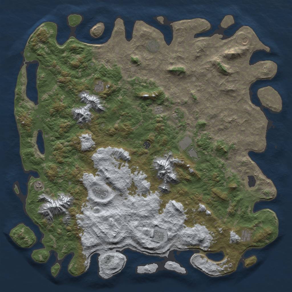 Rust Map: Barren, Size: 6000, Seed: 838384, 14 Monuments