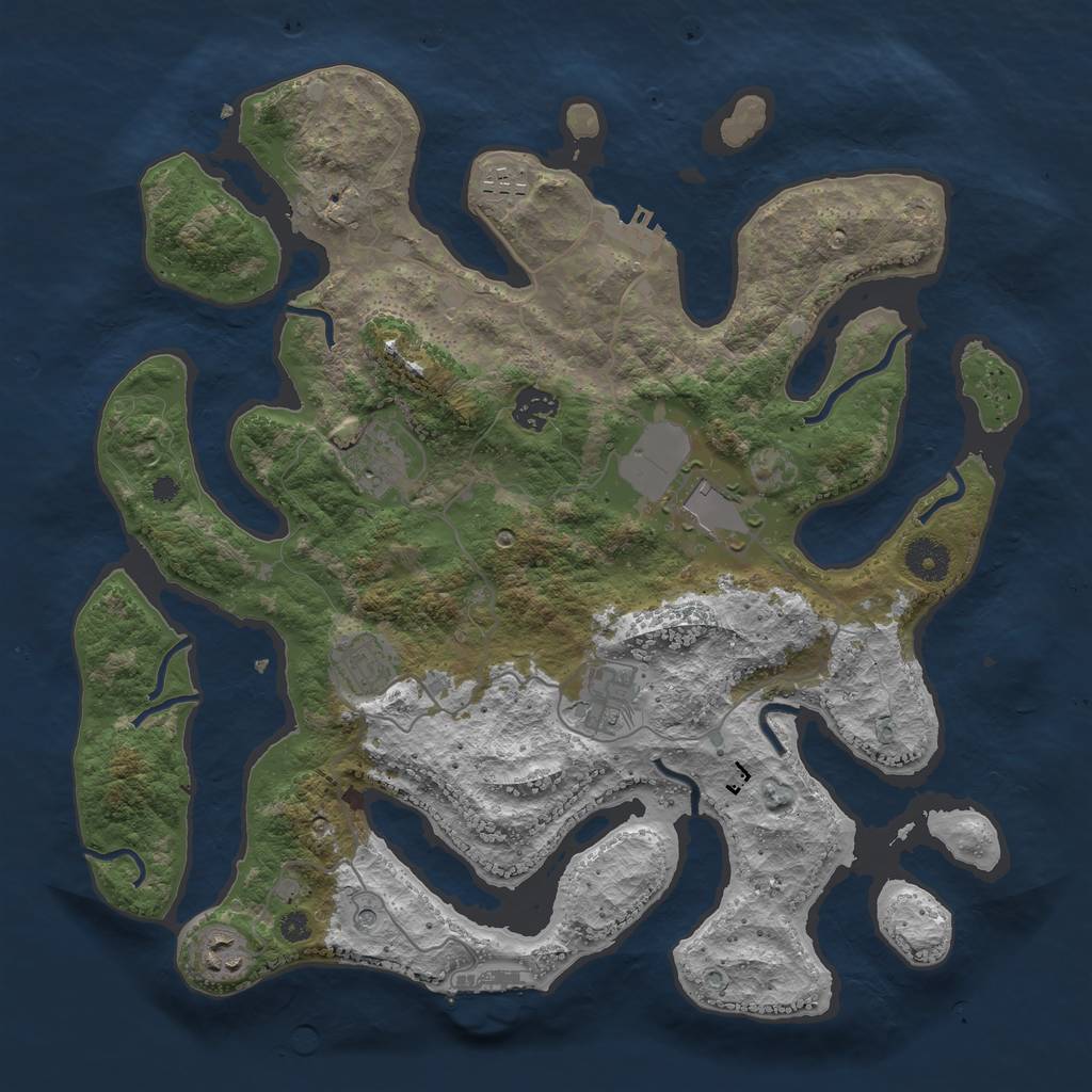 Rust Map: Procedural Map, Size: 3750, Seed: 2608061, 12 Monuments