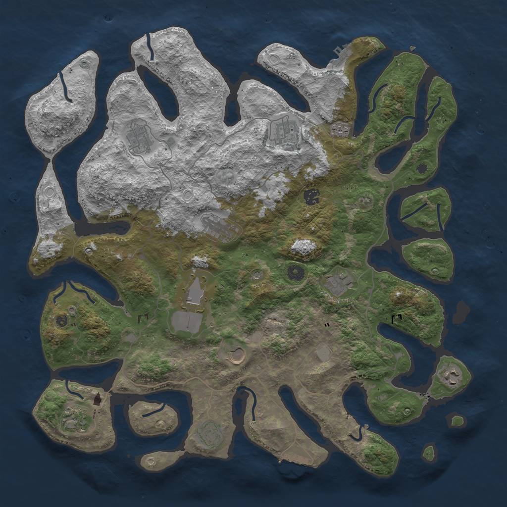 Rust Map: Procedural Map, Size: 4500, Seed: 1324091574, 19 Monuments