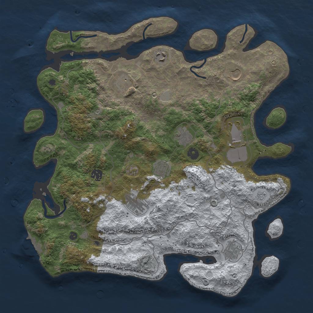 Rust Map: Procedural Map, Size: 4000, Seed: 534113400, 17 Monuments