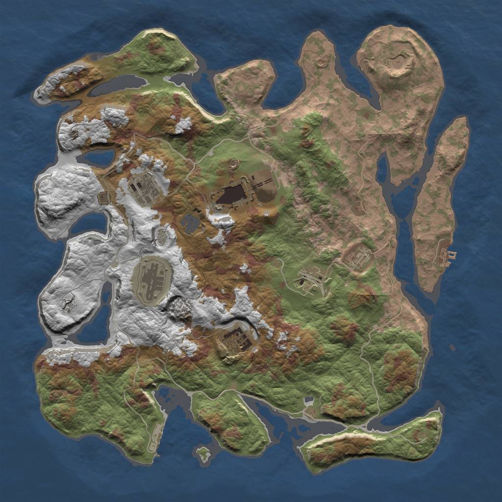 Rust Map: Barren, Size: 4000, Seed: 3020, 14 Monuments