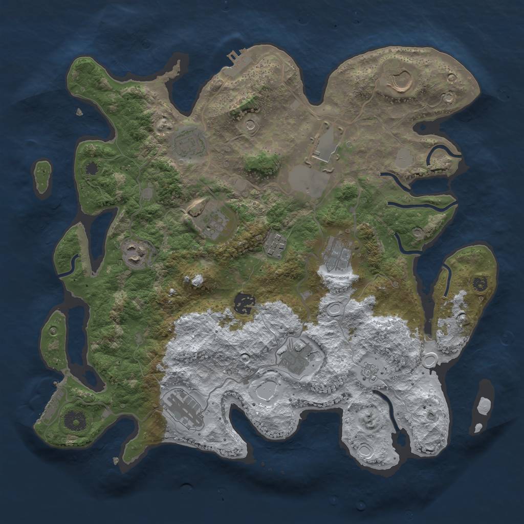 Rust Map: Procedural Map, Size: 3600, Seed: 453598744, 19 Monuments