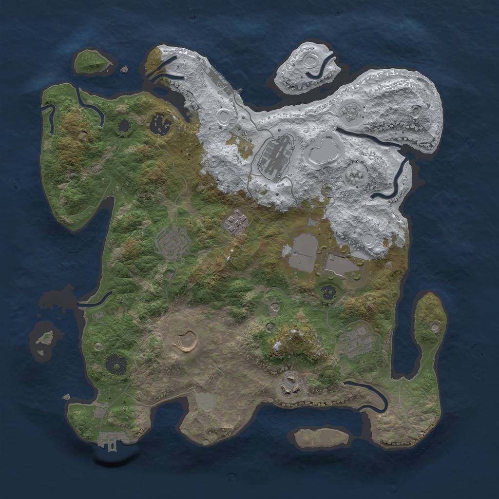 Rust Map: Procedural Map, Size: 3500, Seed: 3416444, 17 Monuments