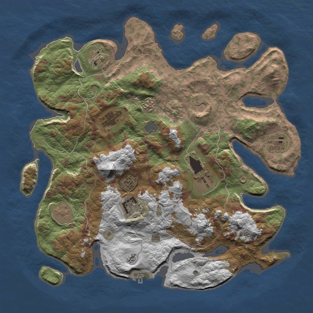 Rust Map: Barren, Size: 4000, Seed: 1022, 14 Monuments