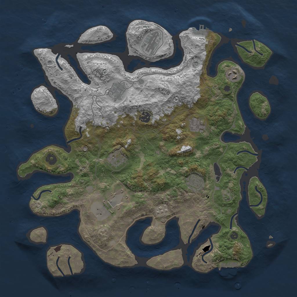 Rust Map: Procedural Map, Size: 4000, Seed: 73825143, 14 Monuments