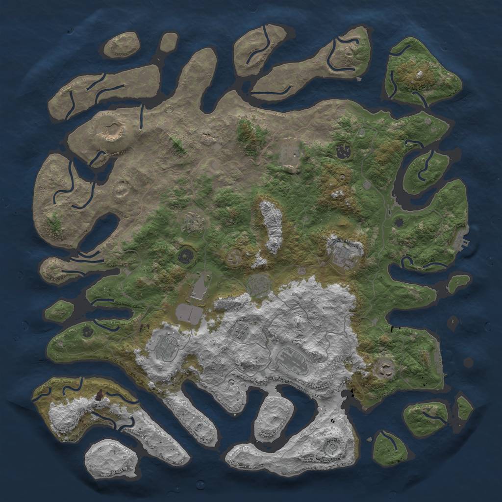 Rust Map: Procedural Map, Size: 5000, Seed: 987225, 16 Monuments