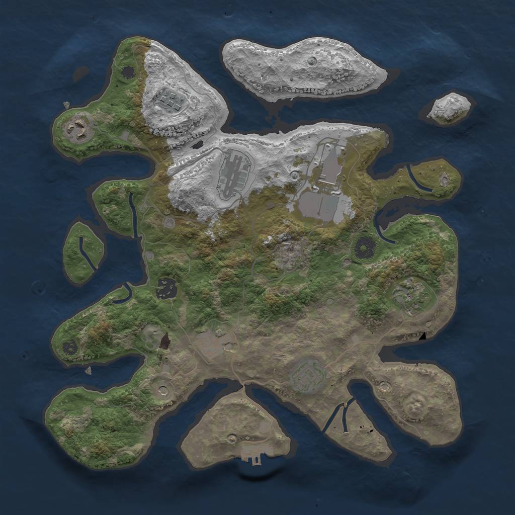 Rust Map: Procedural Map, Size: 3500, Seed: 1232170445, 12 Monuments