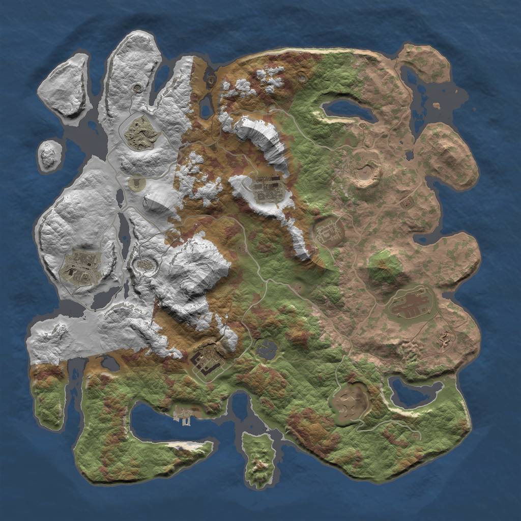 Rust Map: Barren, Size: 4000, Seed: 1023, 14 Monuments